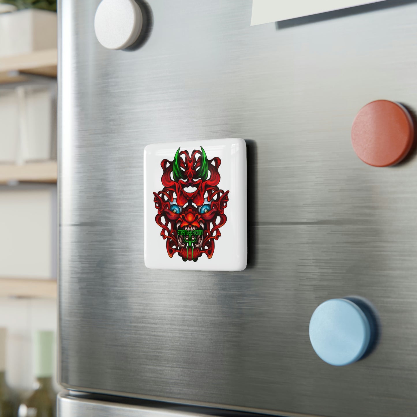 Red Oni Porcelain Magnet, Square