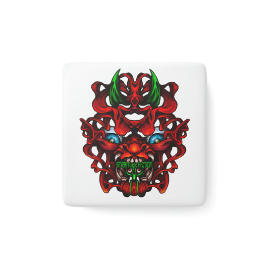Red Oni Porcelain Magnet, Square