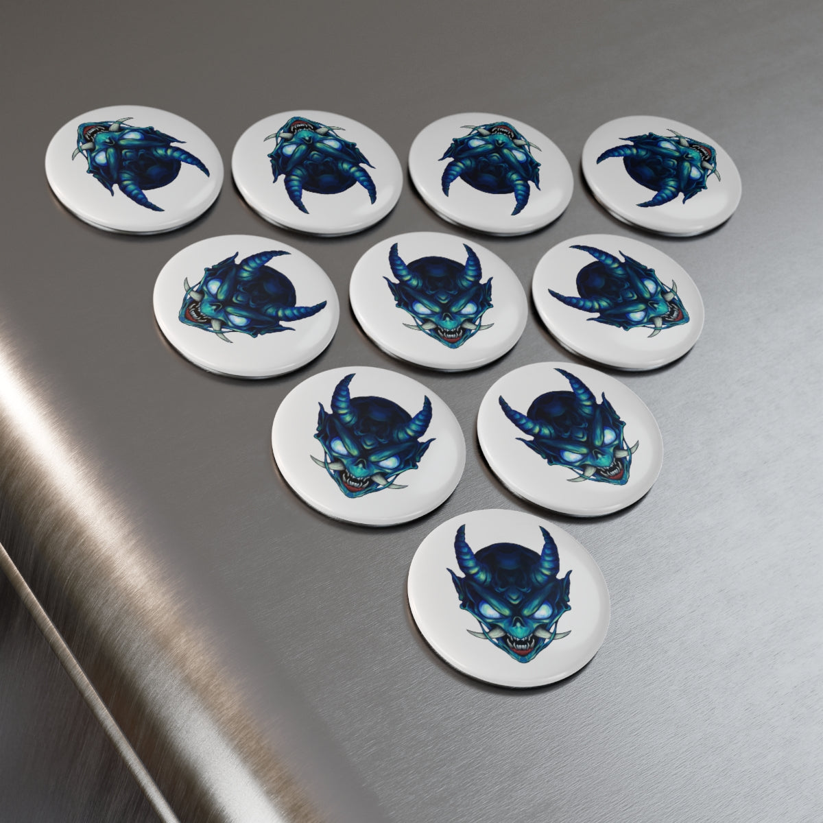 Blue Oni Button Magnet, Round (1 & 10 pcs)