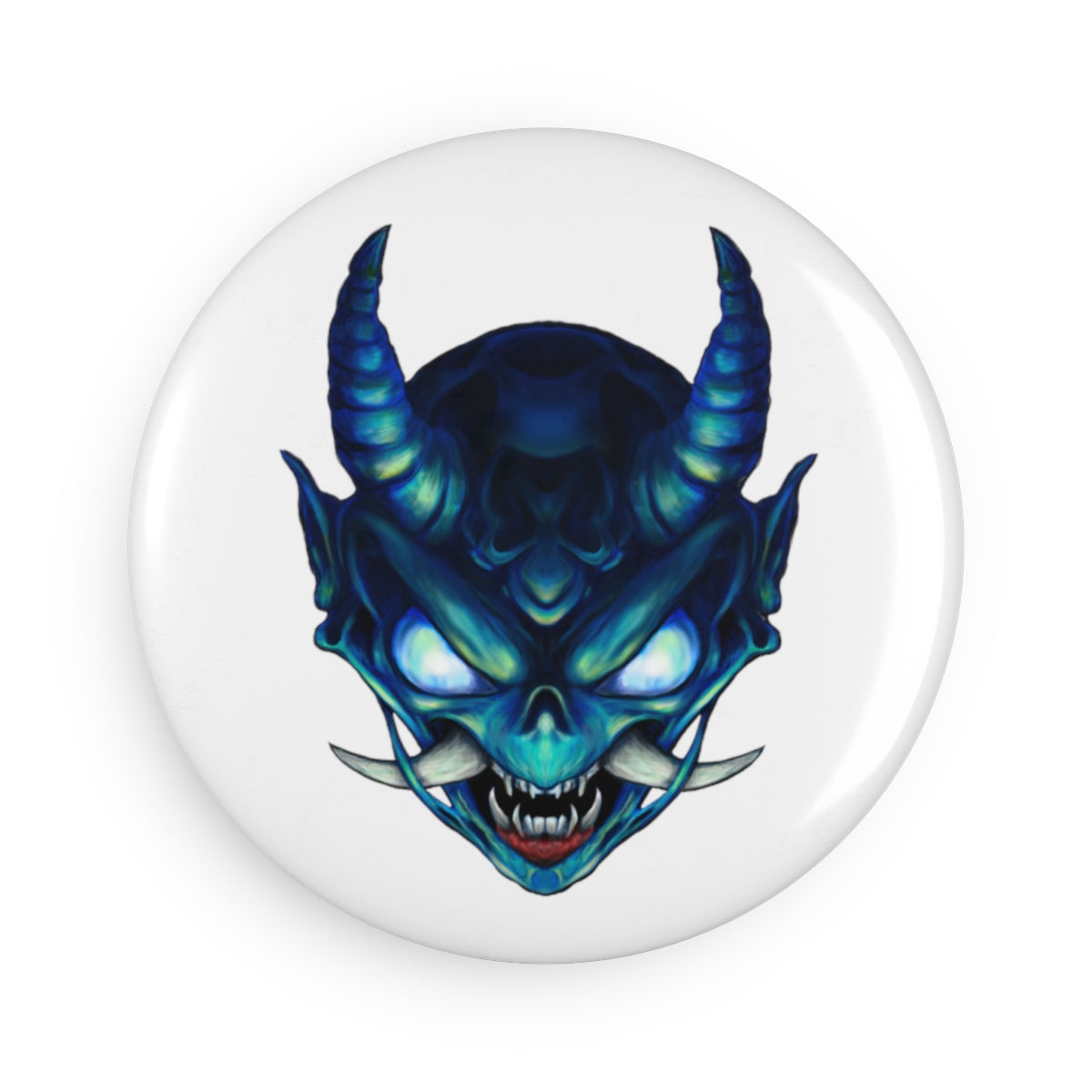 Blue Oni Button Magnet, Round (1 & 10 pcs)