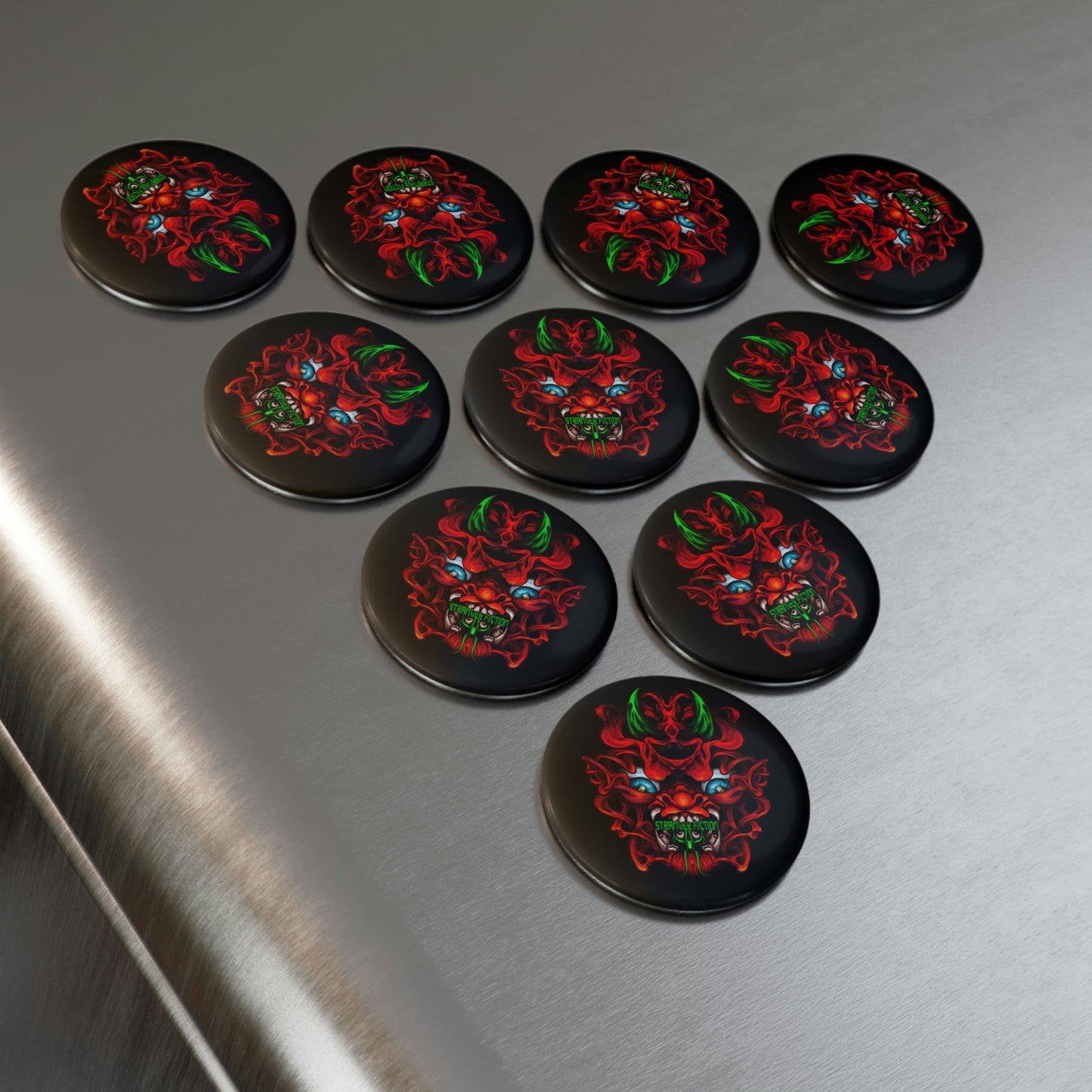 Red Oni Button Magnet, Round (1 & 10 pcs)