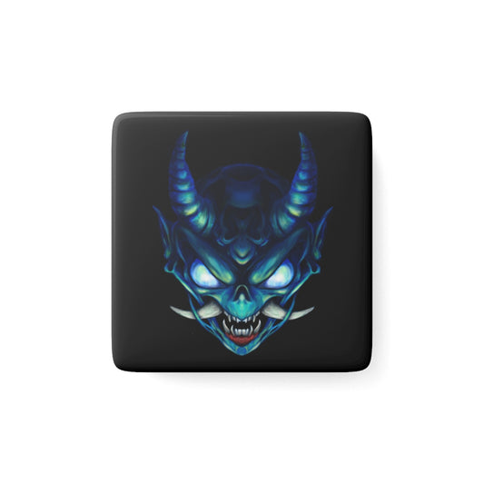 Blue Oni Porcelain Magnet, Square